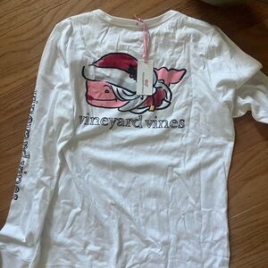 Vineyard Vines White and Pink Long Sleeve Tee